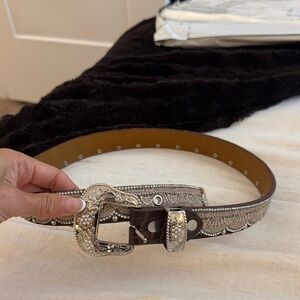 Brown and Silver Embellished Women's Belt